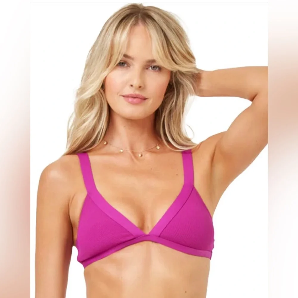 L*Space Berry Farrah Ribbed Bikini Swimwear Top Size Medium